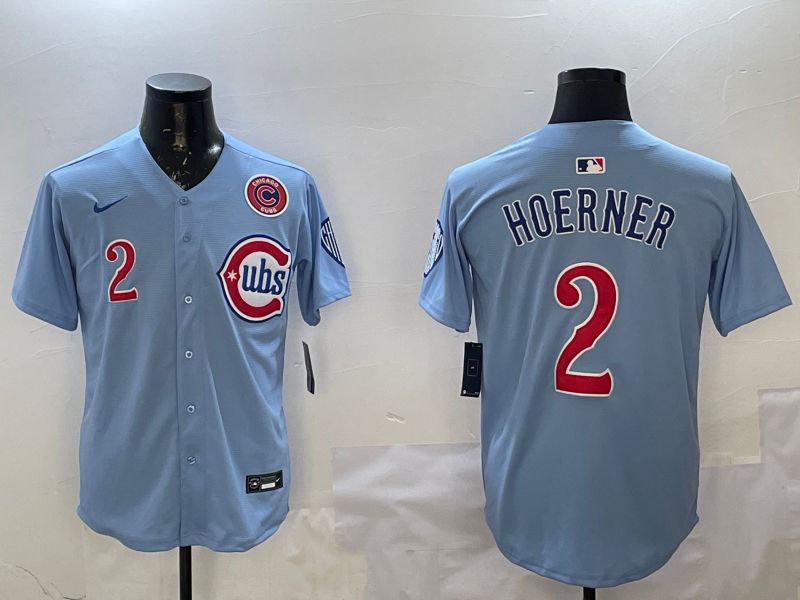 Men Chicago Cubs #2 Hoerner Light Blue Throwback 2025 Nike MLB Jersey style 3